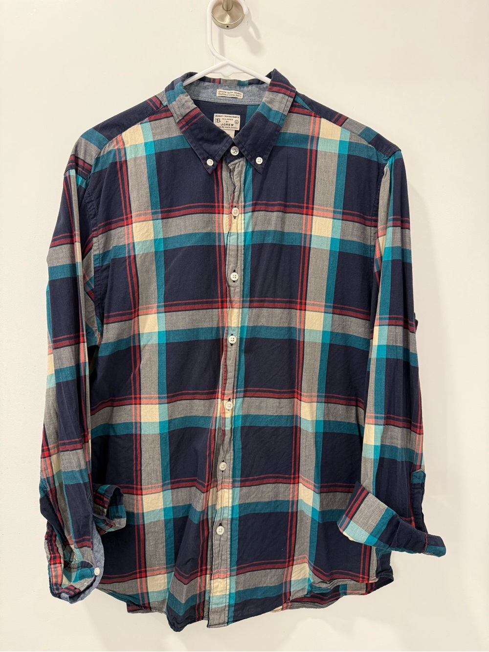 Men's Navy Plaid Button-Down Shirt - Classic Casual